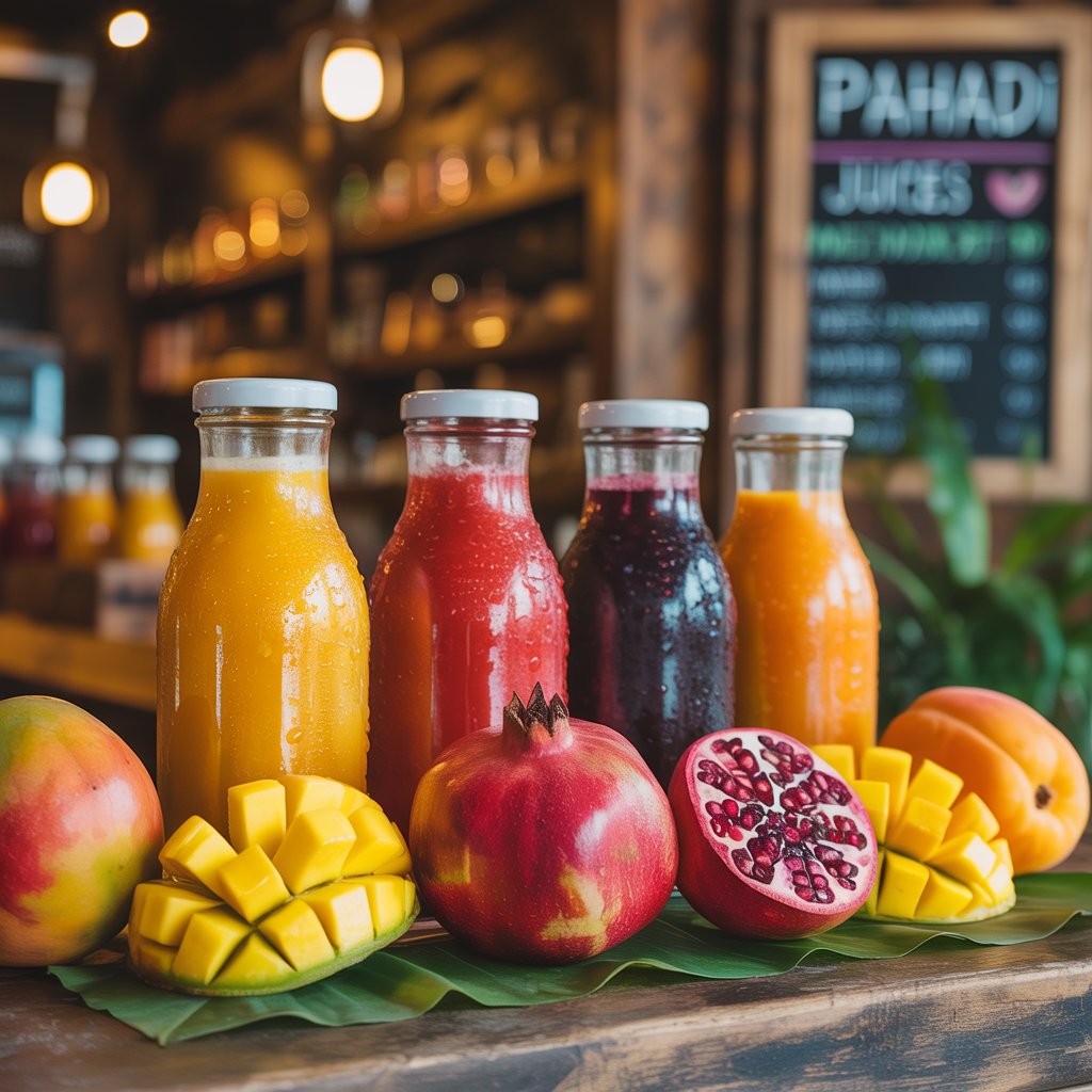 Fresh mountain fruit juices and seasonal fruits