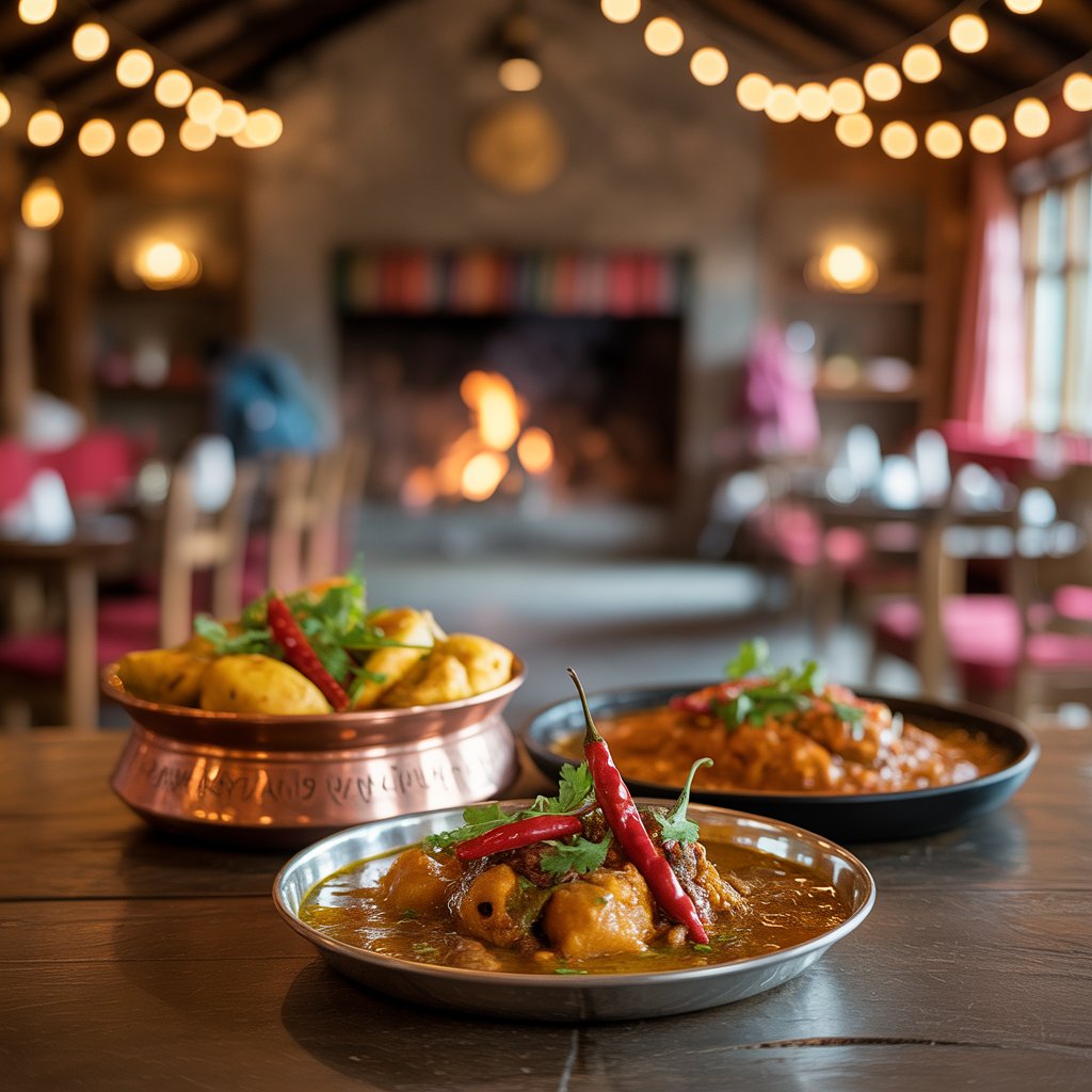 Authentic Pahadi dishes in traditional copper bowls